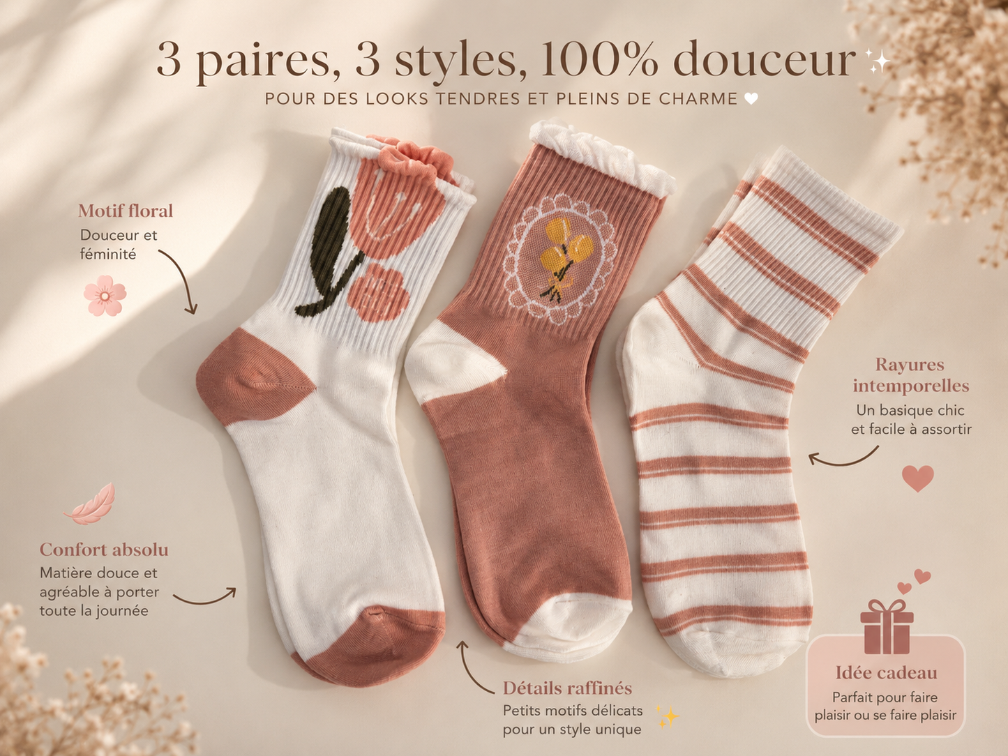 3 paires Chaussettes 🌸