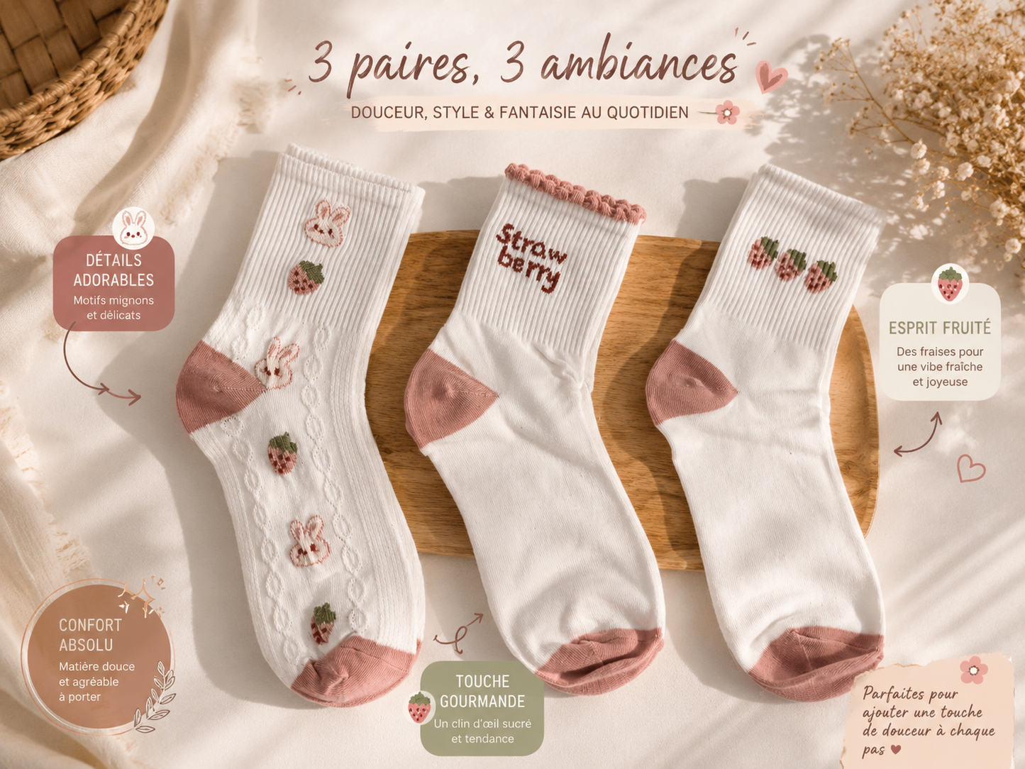 3 paires Chaussettes🍓